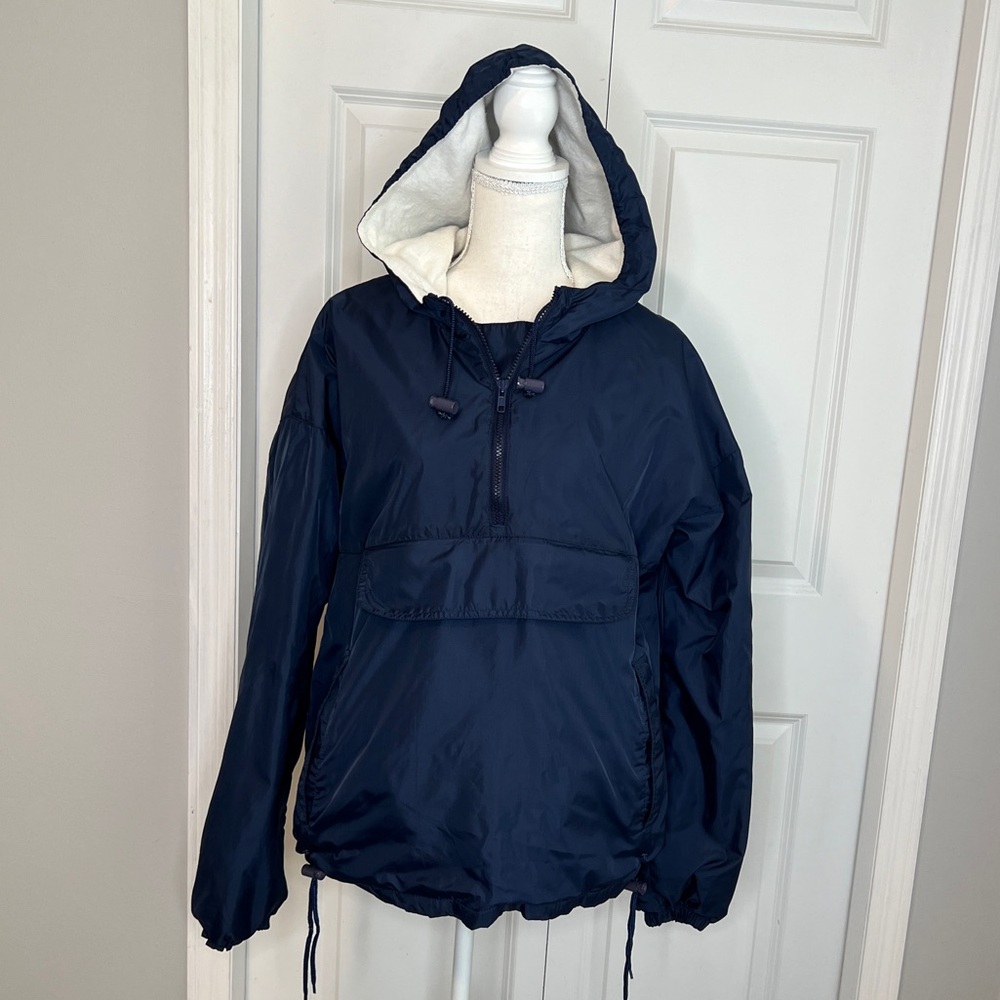 Lands’ End Vintage Navy Blue Nylon Anorak Pullover Jacket Unisex Medium 1/4 Zip